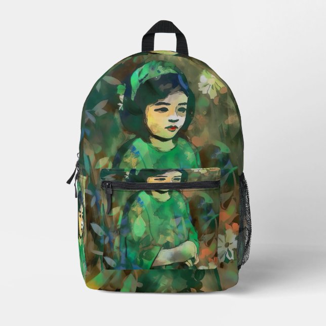 Sac À Dos Imprimé Fille en robe verte (Recto)