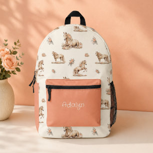 Sac À Dos Imprimé Fille Mignon Pêche Rose Motif Cheval