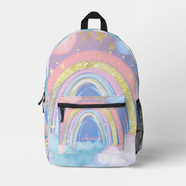 Sac À Dos Imprimé Filles Personnalisées Nom Whimsical Rainbow Kids (Recto)