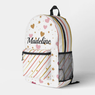 Sac À Dos Imprimé Filles Rose personnalisé Gold Heart Stripe