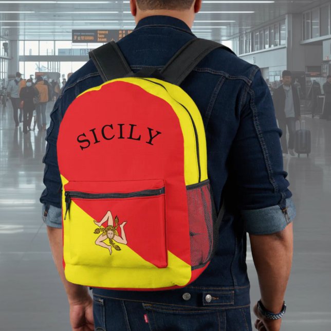 Sac À Dos Imprimé Flag of Sicily Sicilian (Flag of Sicily Backpack for school or Sicilian Travel. Customize to Sicilia if preferred)