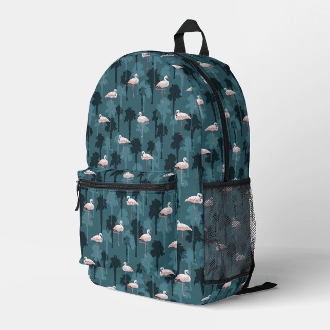 Sac À Dos Imprimé Flamants roses Pastel En Turquoise (Coin arrière droit)