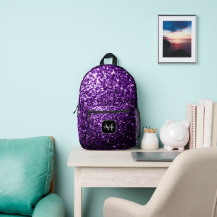 Sac À Dos Imprimé Flamme de parties scintillant violet foncé Monogra