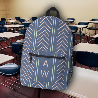 Sac À Dos Imprimé Flèches géométriques bleues mignonnes Initiales Mo