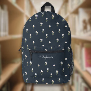 Sac À Dos Imprimé Fleur de Boho Floral Ditsy Foncé Bleu Nom