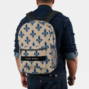Sac À Dos Imprimé Fleur de Lis, Bleu Marine sur Beige, Royal, Votre