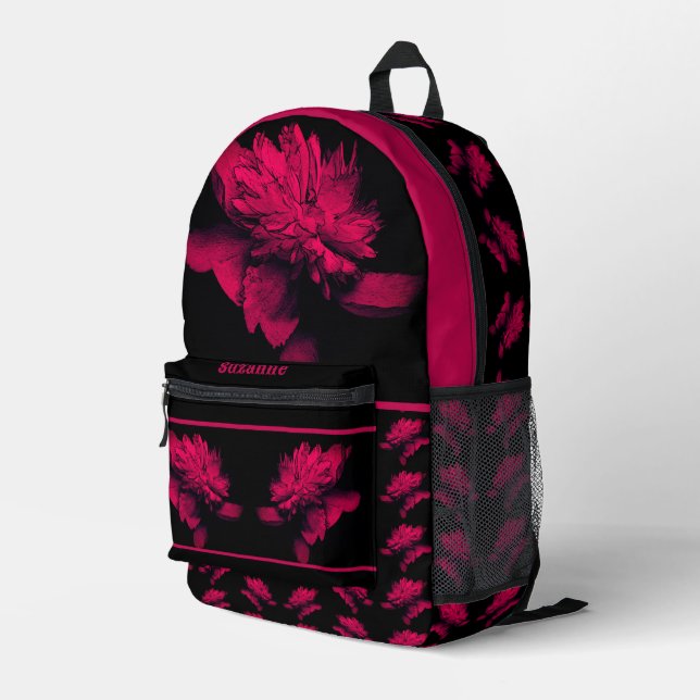 Sac À Dos Imprimé Fleur de pivoine Fuchsia Art personnalisé (Coin arrière droit)