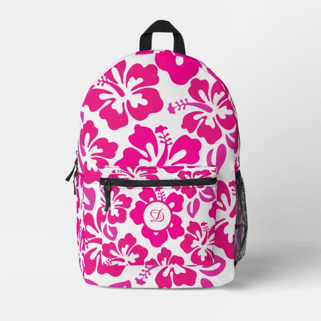 Sac À Dos Imprimé fleur d'hibiscus tropical hawaii rose (Recto)