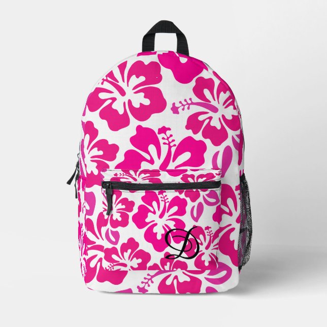 Sac À Dos Imprimé fleur d'hibiscus tropical hawaii rose blanc (Recto)