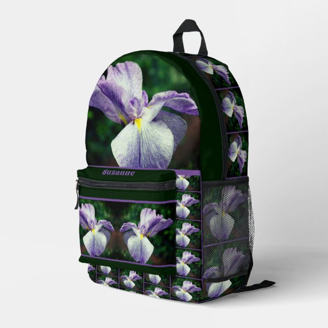 Sac À Dos Imprimé Fleur Iris Japonaise Se Dépliant Personnalisé (Coin arrière droit)
