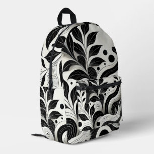 Sac À Dos Imprimé Fleurs abstraites noires et blanches modernes