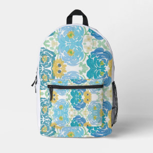 Sac À Dos Imprimé Fleurs aquarelles bleues et jaunes
