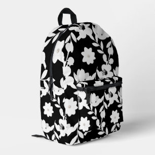 Sac À Dos Imprimé Fleurs blanches avec perles sur noir