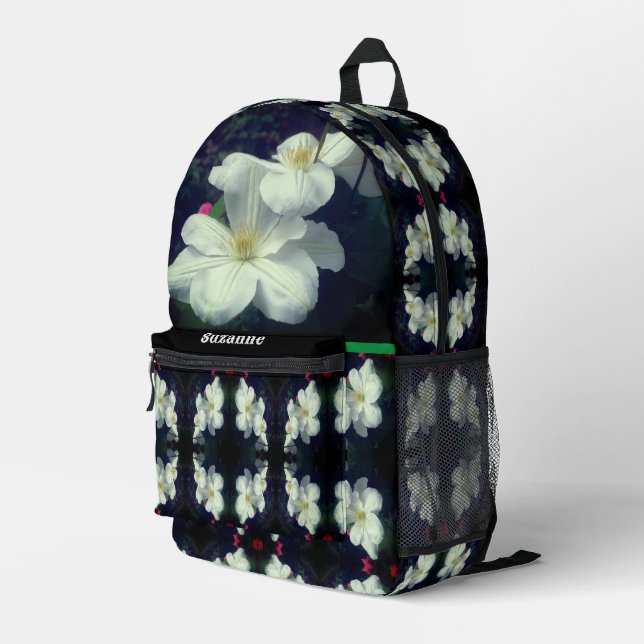 Sac À Dos Imprimé Fleurs Clematis blanches personnalisées (Coin arrière droit)