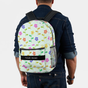 Sac À Dos Imprimé Fleurs colorées, Arrière - plan vert clair, Noir