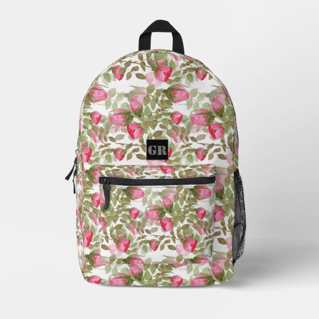 Sac À Dos Imprimé Fleurs d'aquarelle rose rose roses fleuris (Recto)