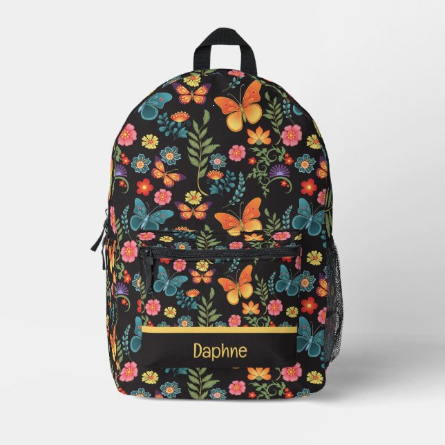 Sac À Dos Imprimé Fleurs d'art populaire et papillons Personnalisé (Recto)