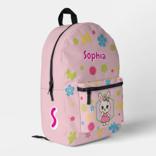 Sac À Dos Imprimé Fleurs de lapin rose Nom Conception de printemps p
