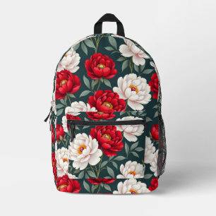 Sac À Dos Imprimé Fleurs de pivoine rouges et blanches