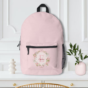 Sac À Dos Imprimé Fleurs de rose rose poudré en aquarelle à monogram
