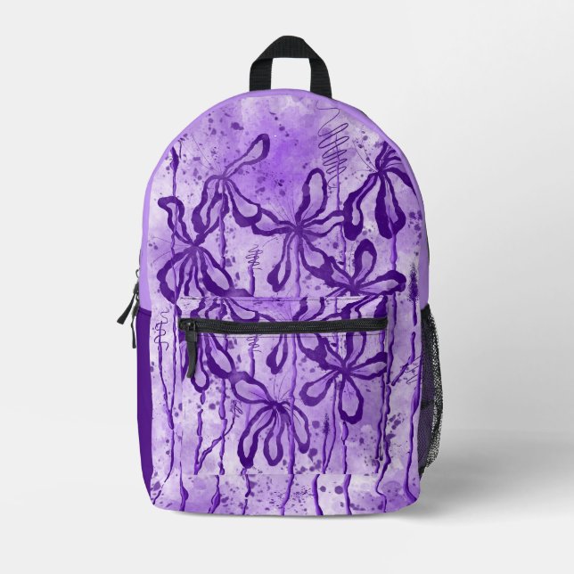 Sac À Dos Imprimé Fleurs encrées Abstraites violet (Recto)