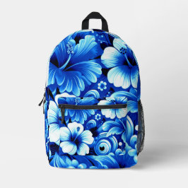 Sac À Dos Imprimé Fleurs hawaïennes tropicales Hibiscus Cobalt Bleu