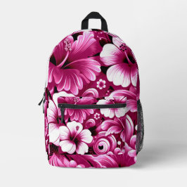 Sac À Dos Imprimé Fleurs hawaïennes tropicales Hibiscus rose blanc