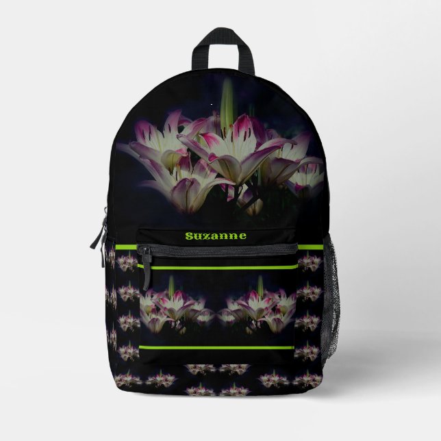 Sac À Dos Imprimé Fleurs Lys Blanches Et Rouges Personnalisées (Recto)