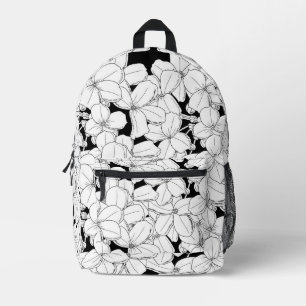 Sac À Dos Imprimé Fleurs noires et blanches Motif Phlox