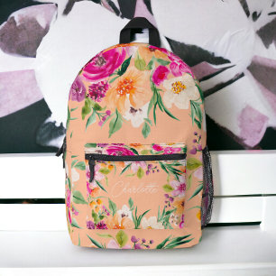 Sac À Dos Imprimé Fleurs sauvages brillantes neon rose nom de pêche