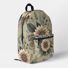 Fleurs sur un fond sauge