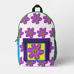 Sac À Dos Imprimé Fleurs Vertes Violettes