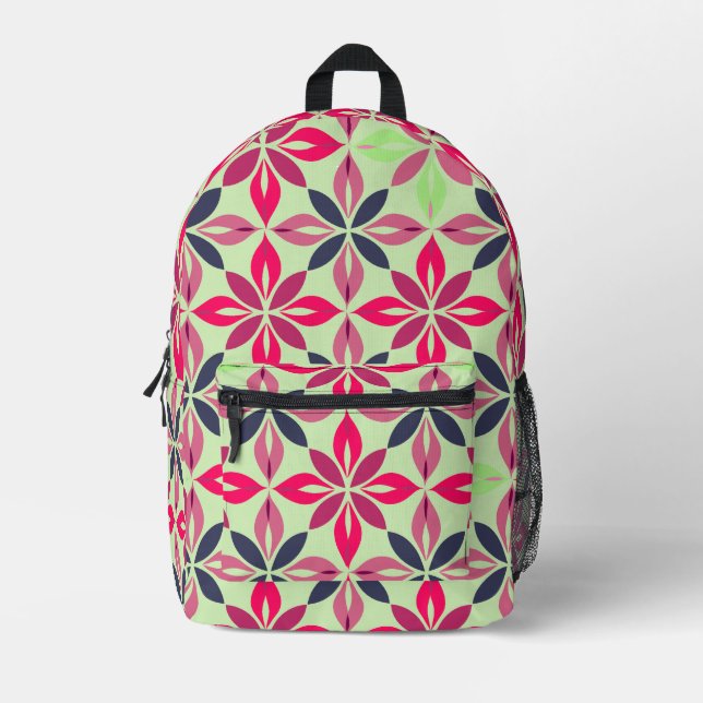 Sac À Dos Imprimé Floral géométrique rose et vert (Recto)