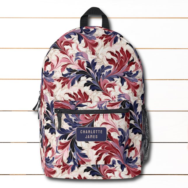 Sac À Dos Imprimé Floral rouge moderne Nom personnalisé (Créateur téléchargé)