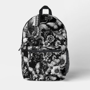 Sac À Dos Imprimé Florale d'antiquité monochrome avec papillons