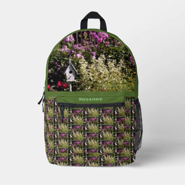 Sac À Dos Imprimé Flower Garden Birdhouse Art Personnalisé (Recto)