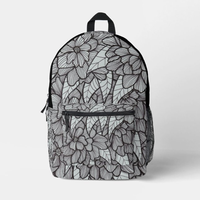 Sac À Dos Imprimé Flower Print Backpack With White Gray Black Art (Recto)