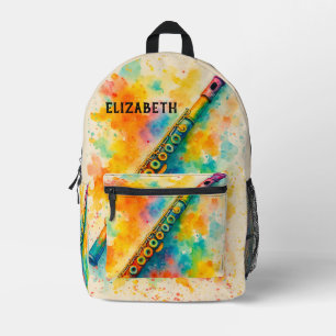 Sac À Dos Imprimé Flûte d'aquarelle vive personnalisée