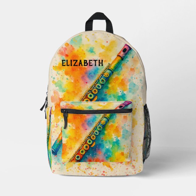 Sac À Dos Imprimé Flûte d'aquarelle vive personnalisée (Recto)