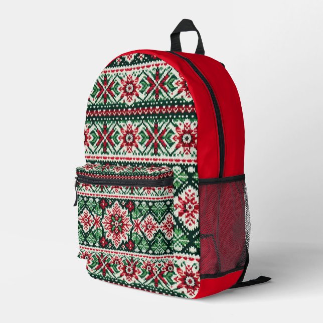 Sac À Dos Imprimé Foire de Noël/hiver île rouge et verte (Coin arrière droit)