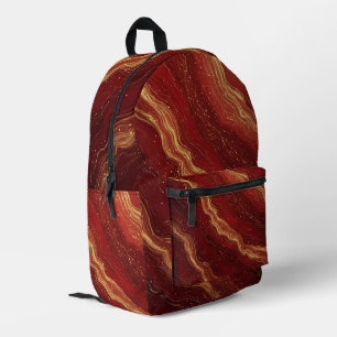Sac À Dos Imprimé Fond abstrait en marbre doré avec tourbillons roug
