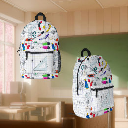 Sac À Dos Imprimé Fournitures scolaires tirées à la main