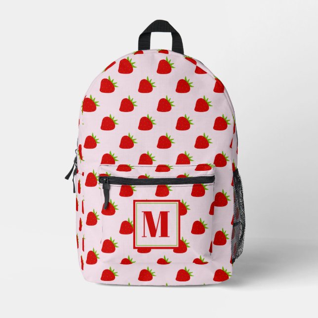 Sac À Dos Imprimé Fraises rose et rouge mignonnes Enfants monogramme (Recto)