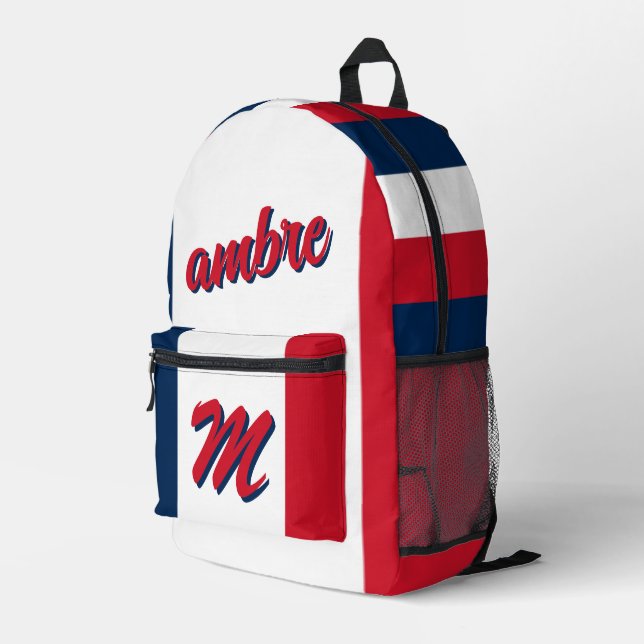 Sac À Dos Imprimé France Drapeau français Nom personnalisé Monogramm (Coin arrière droit)