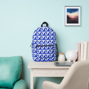 Sac À Dos Imprimé Fret grec, Motif d'onde méditerranéen, Bleu
