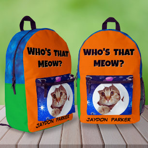 Sac À Dos Imprimé Funky Cool Chat Space Nom personnalisé pour l'écol