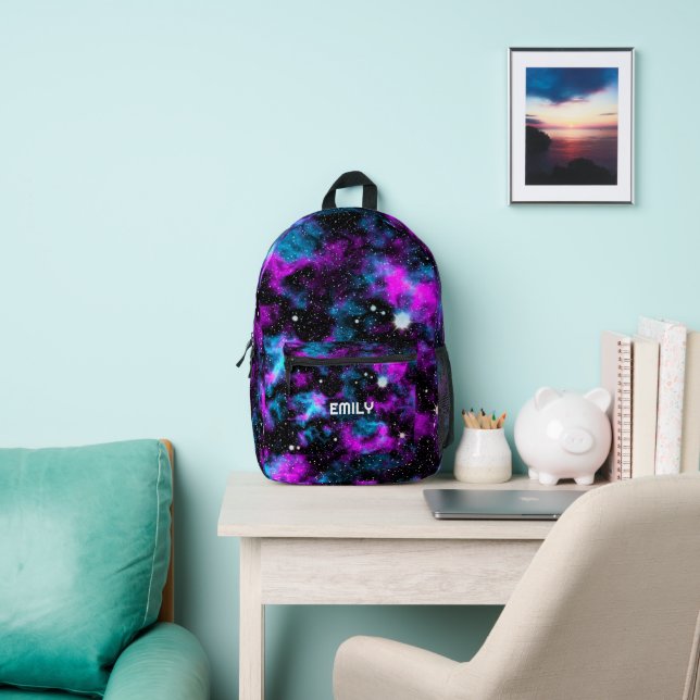 Sac À Dos Imprimé Galaxie bleue et violette Nom personnalisé (Insitu)