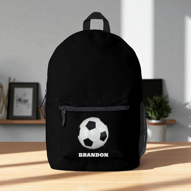 Sac À Dos Imprimé Garçons balle de football noir élégant Nom personn (Créateur téléchargé)