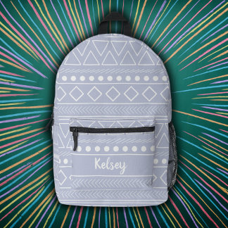 Sac À Dos Imprimé Girl Pastel Purple Mudcloth Nom du monogramme