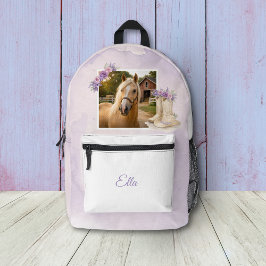Sac À Dos Imprimé Girls Purple Floral Horse Birthday Invitation